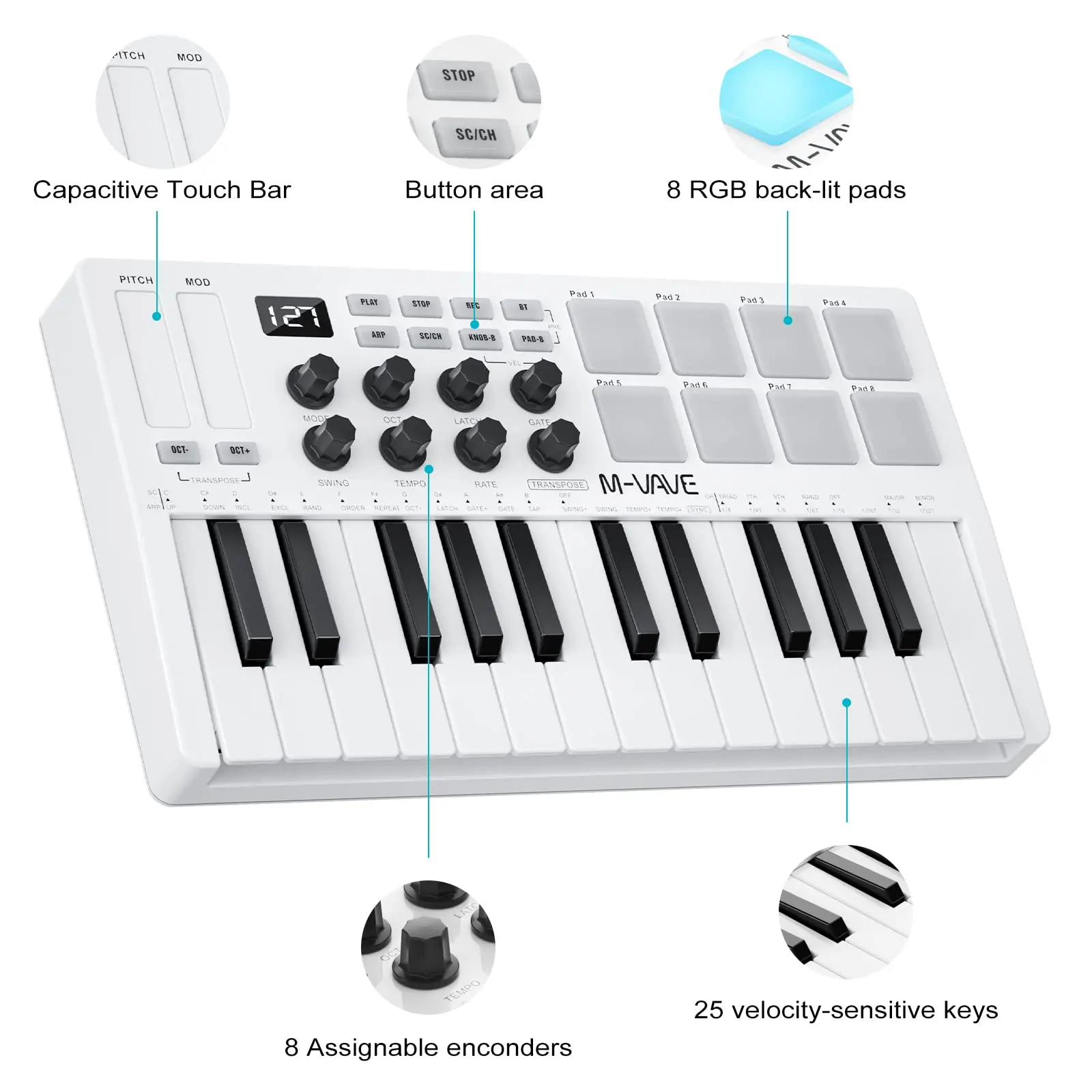 Midi Controller Keyboard Drum Pads | Midi Controller Weighted Keys - M-wave  25 Key - Aliexpress