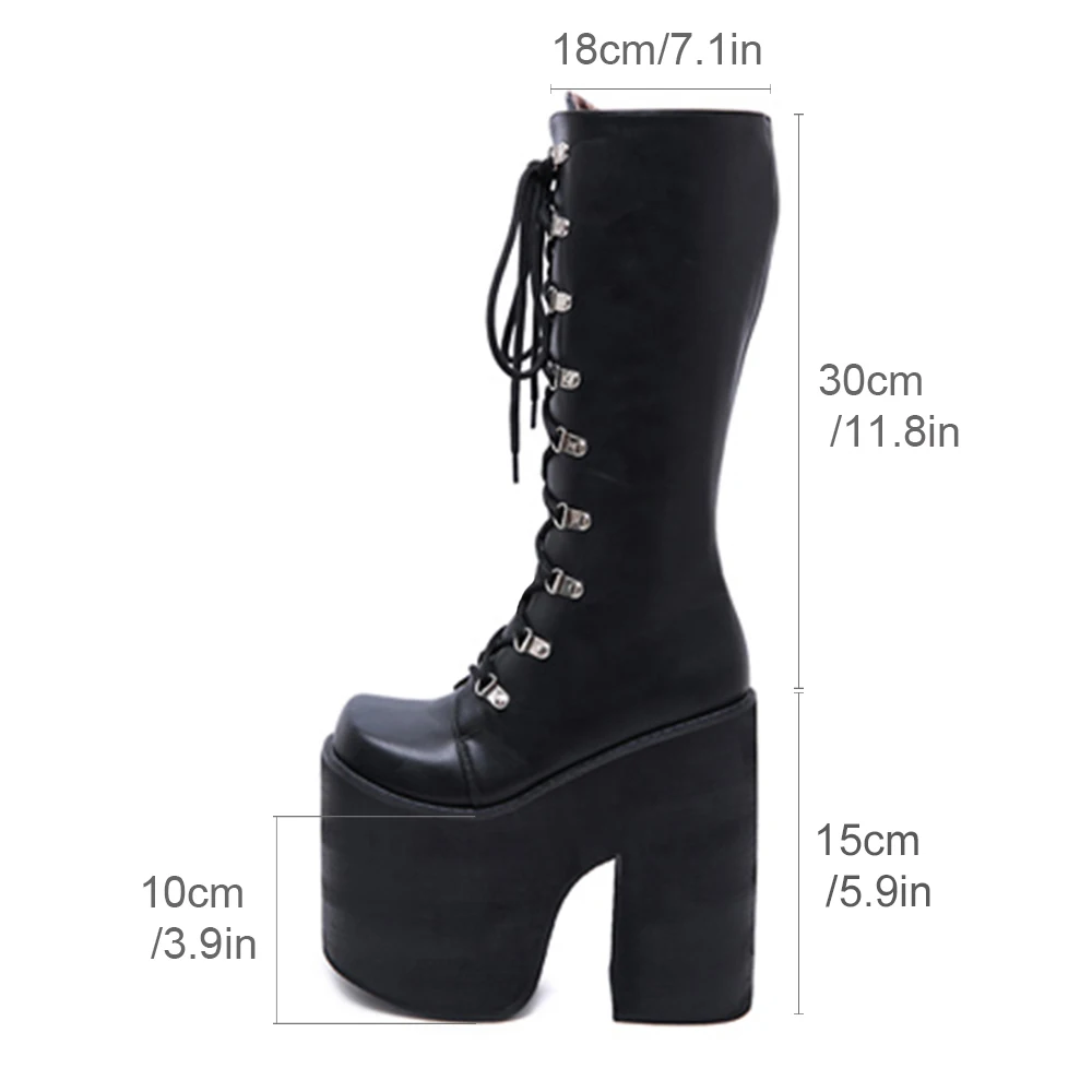 Gdgydh Large Size 43 Thick Platform Extreme High Heels Cool Motorcycles Boots Punk Style Shoelaces Knee High Boots Winter images - 6