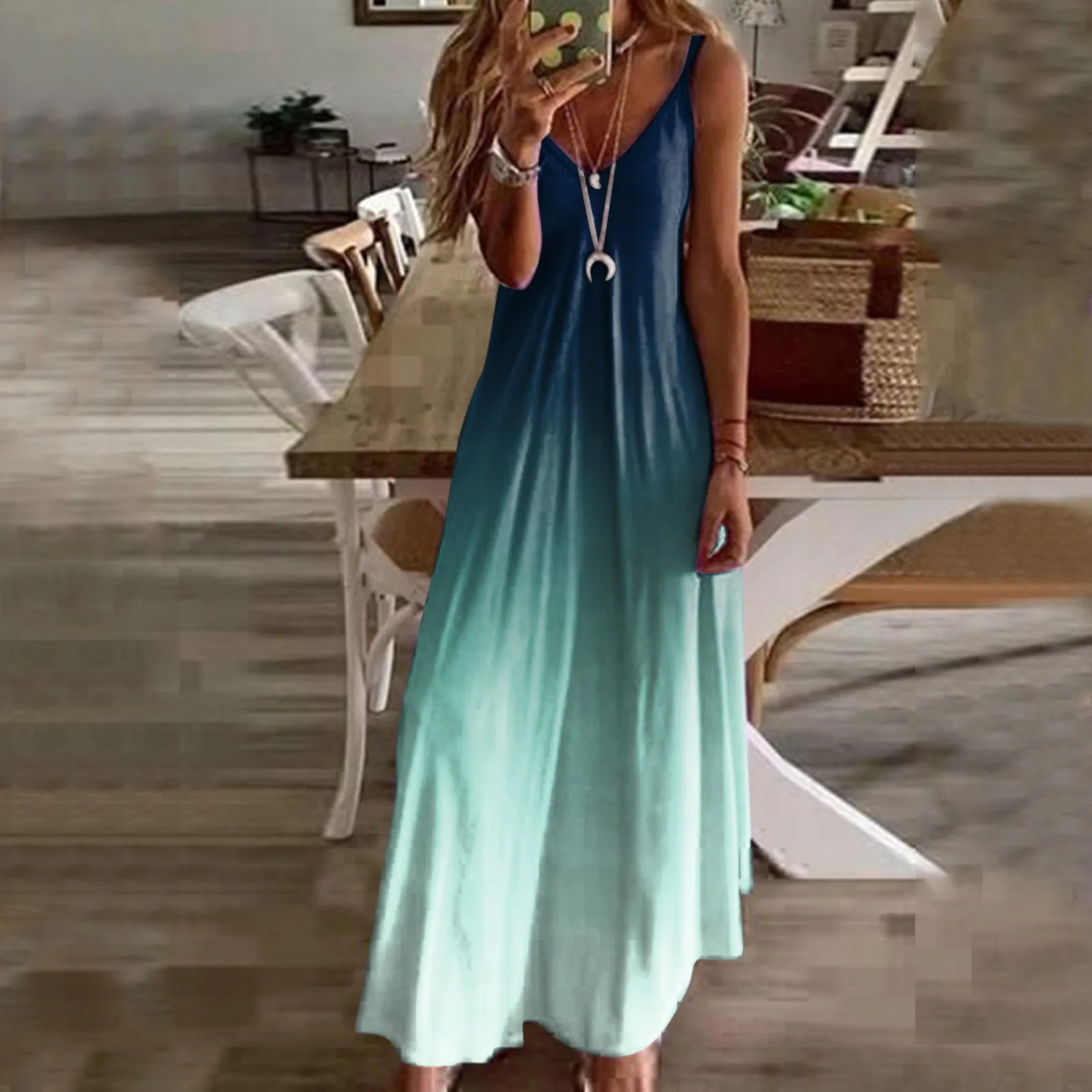 

2024 Maxi Bohemian Dresses For Women Summer Sleeveless Boho Sundress Casual V Neck Long Dresses Beach Dress For Vacation