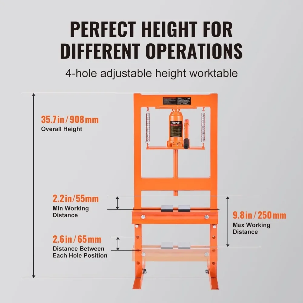 Hydraulic 6 Ton H-Frame Garage Floor Adjustable Shop Press with Plates, 6T, Orange 4