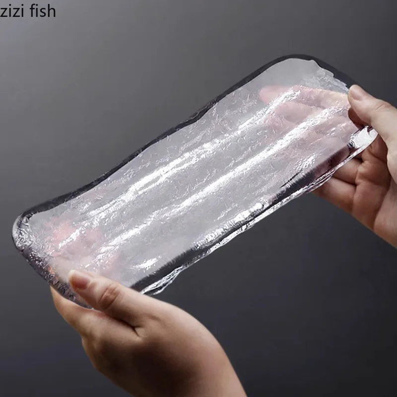 Creative Hammer Pattern Glass Dinner Plate Irregular Sushi Plate Sashimi Dessert Plates Snack Plates Specialty Tableware