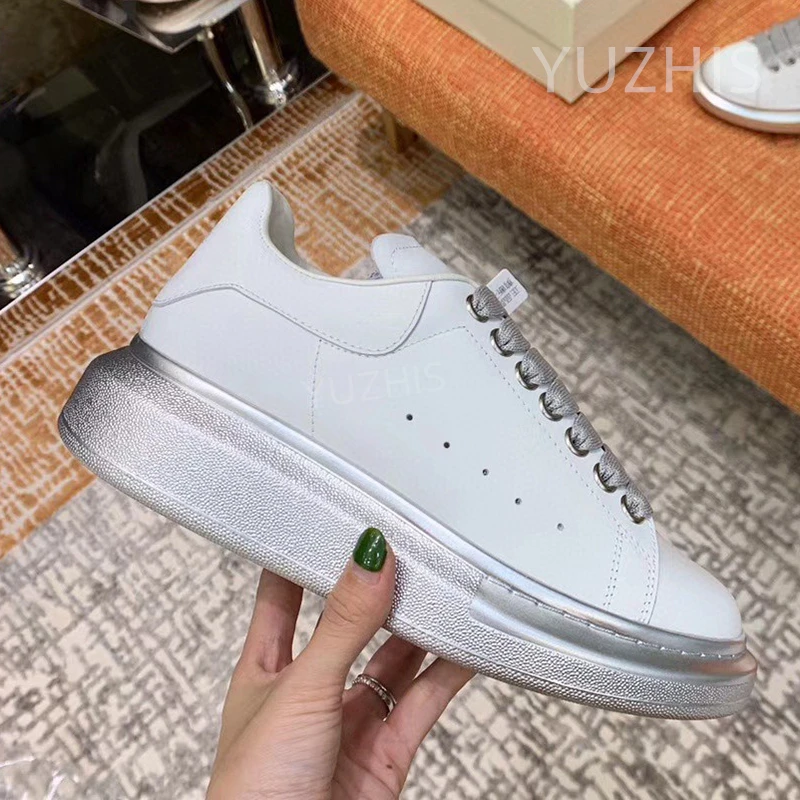 

Luxury Brand Men Shoes New Real Leather Flat Platform Couple Sneakers Wear Resistant Fashion Women Sports Comfy Leisure Shoes