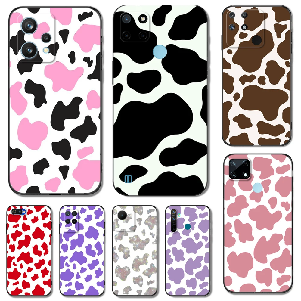 Black Tpu Case For Realme Q5 X Xt X2 X3 Superzoom X50 V13 Q3I X7 Pro Ultra Gt Master Edition Cow Print Pattern