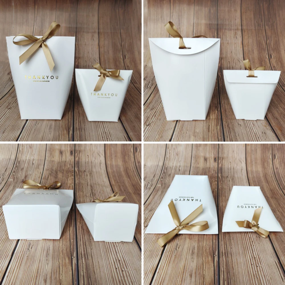 5pcs 2size Candy Gift Boxes with Ribbon Thank You Boxes for Sweets Wedding Decoration Packaging Supplies Birthday Baby Shower