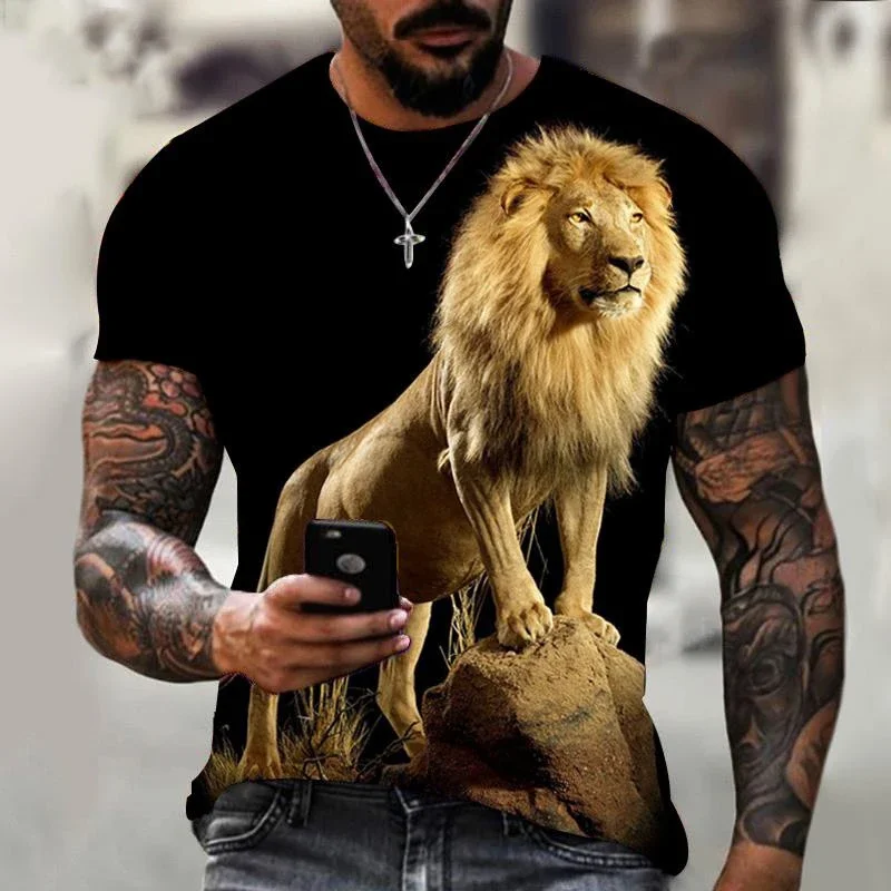 

The New Summer Fashion Lion Man 3D Printed Casual Short-sleeved T-shirt