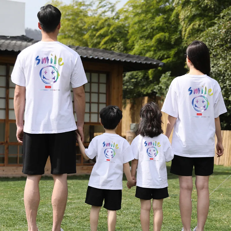 

Korean Letters Printed Tees Summer Family Outfits Mother Daughter Kids Matching Family Outfits Cotton T-shirts Baby Romper Tops