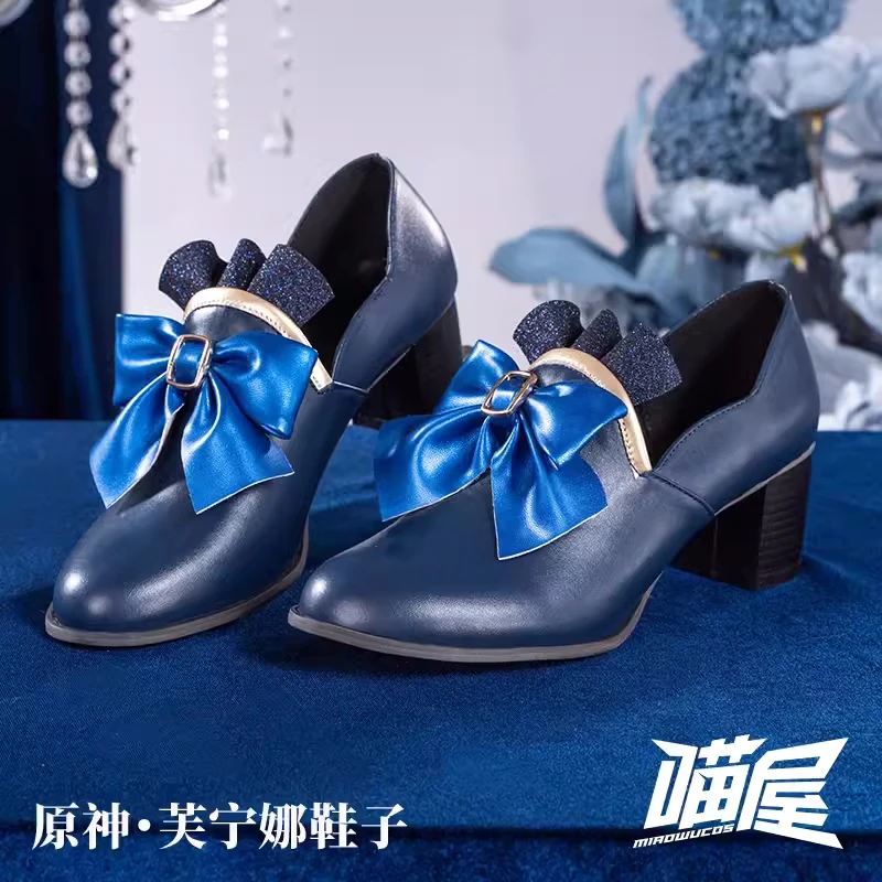 

Amine Game Genshin Impact Furina Cosplay Shoes Role Play Carnival Comic-con Party Cos Accessories Women Bow Decor Shoes New