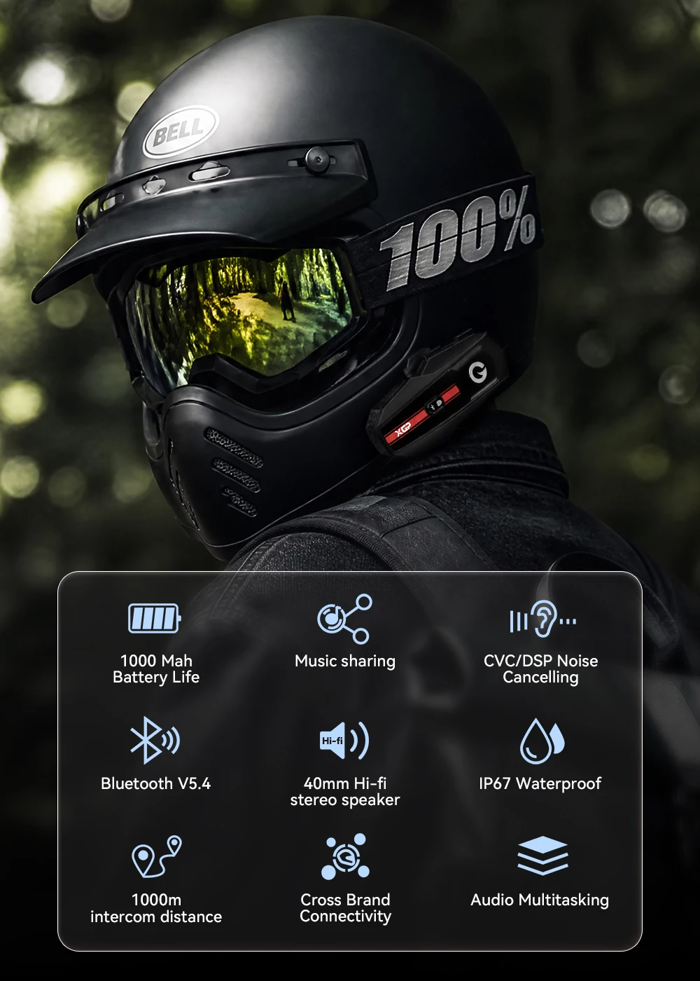 Motorrad Intercom Headset Bluetooth Wasserdicht Für 2 Fahrer_voghion.com