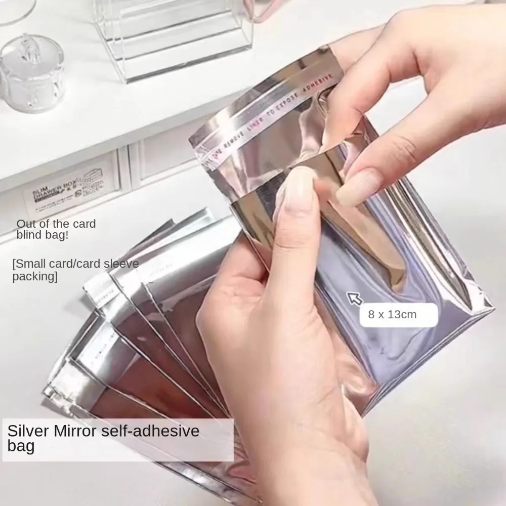 100 Stück Neue Aluminiumfolie Selbstklebende Verpackungsbeutel Silberne Selbstklebende Fotokarten-Hüllen Idol-Kartenhüllen Dokumentenhüllen – Detail 8