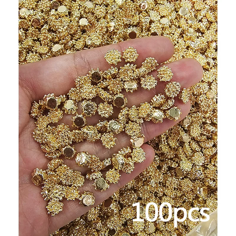 Bulk 100pcs 7mm Gold Flower Stamen Alloy Flatback Embellish DIY Earring Parts Findings Jewelry Accessory