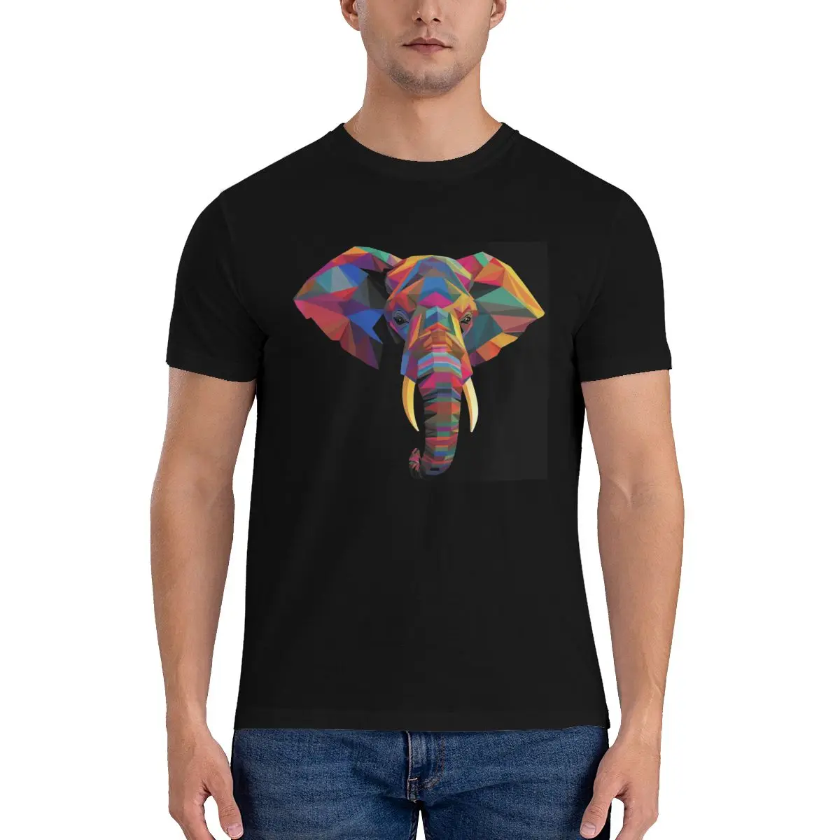 

Elephant Pure T Shirt For Man Geometric Paper Art Streetwear Printed T-Shirt Summer Tshirt Beach 100 Cotton Clothes