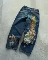 Y2K Vintage Art Jeans unisexe rétro en détresse jambe large Denim pantalon Streetwear décontracté mode pantalon 1