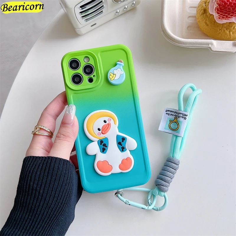 Cute Duck Wrist Strap Case For Samsung Galaxy A50s A30 A20s A10 M02 M04 M11 M12 M22 M32 M42 F04 F12 F23 F42 Cartoon Soft Cover_voghion.com