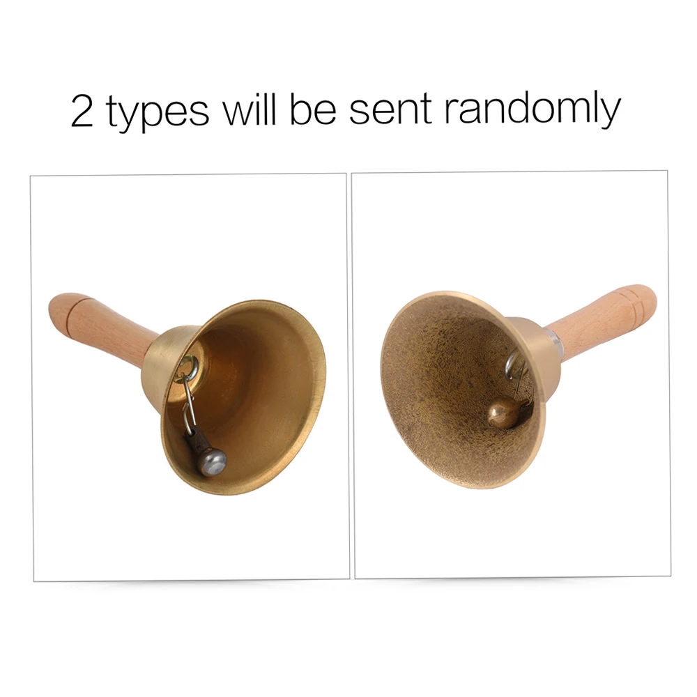 Brass Hand Bell Loud Call Bell Handbell Desk Ringbell with Wooden Handle for Wedding Festival Decoration
