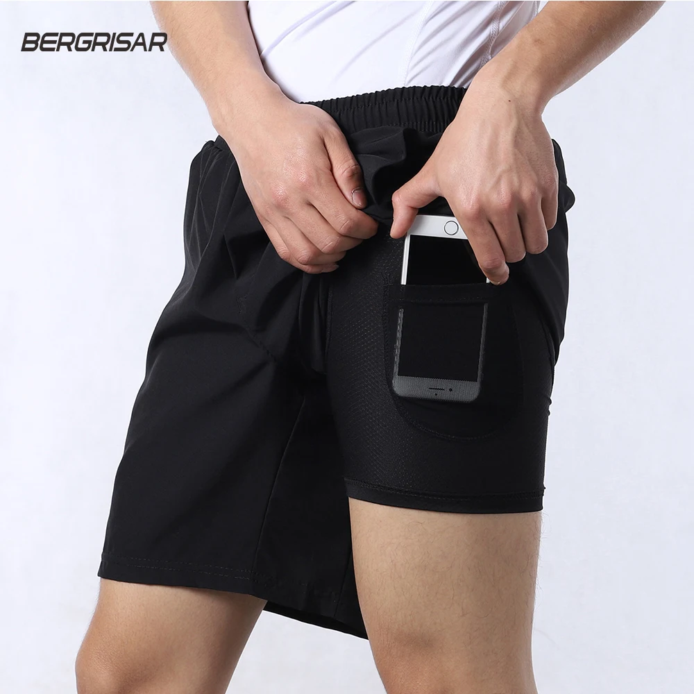 BERGRISARRunningShortsMen2In1SummerSweatpantsBreathable