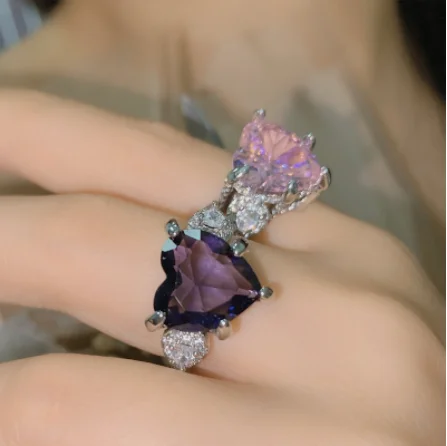 

2022 Women Micro-set diamond ring women's 18K peach pink plated love ribbon zircon ring