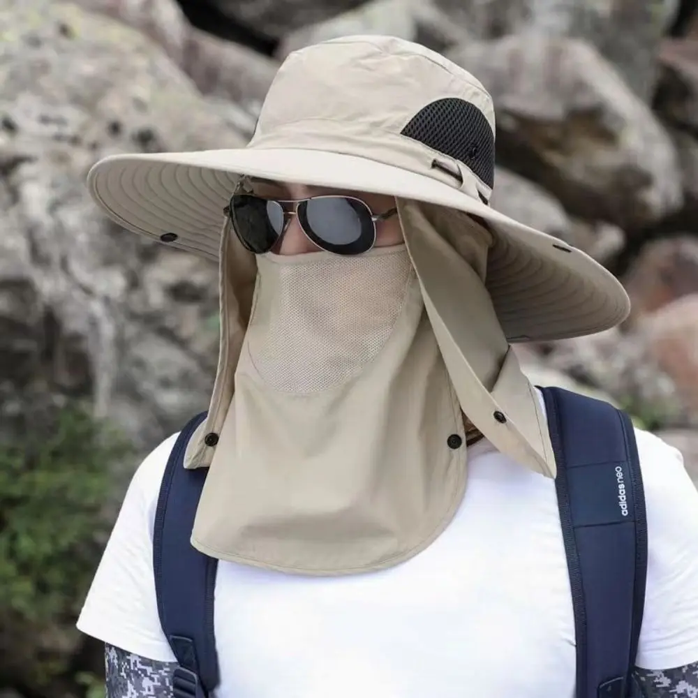 1 szt. Pokrowiec na pełna twarz kapelusz wędkarski czapka przeciwsłoneczna z maską kapelusz na lato alpinistycznej ochrony przeciwsłonecznej anty UV kapelusz turystyczny kobiet mężczyzn