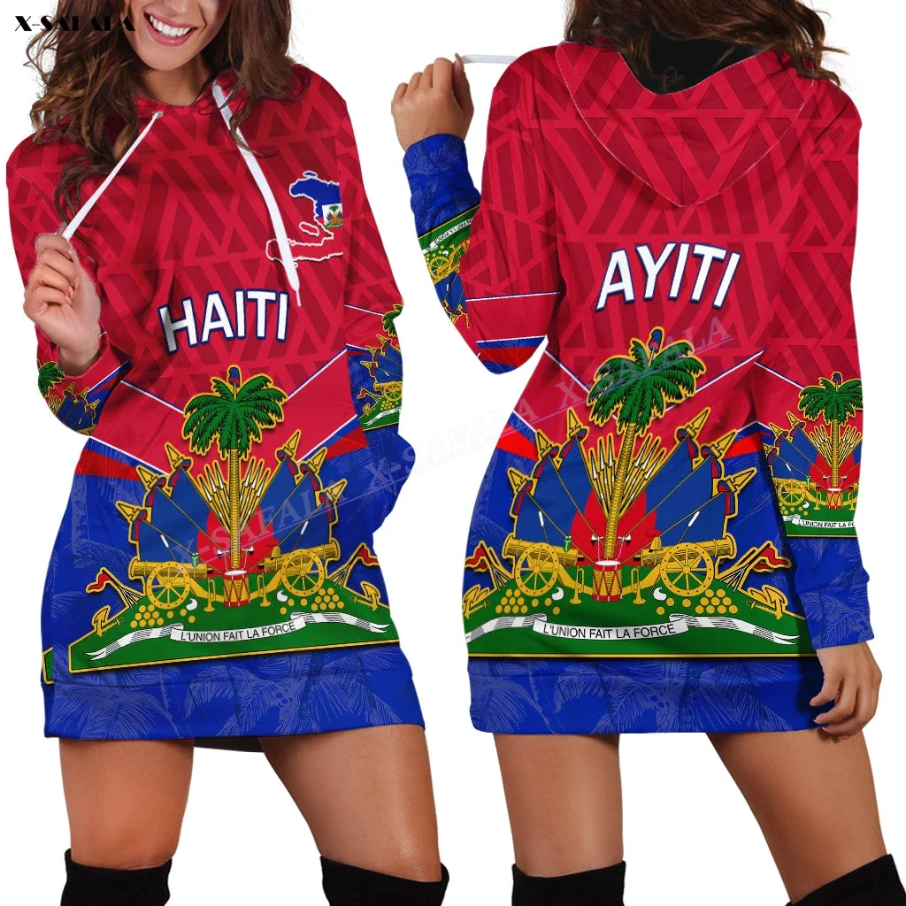 

American Map Haiti Flag 3D Printed Hoodies Dress Women Casual Wear Long Sleeve Hooded Jumper Sweatshirt Breathable