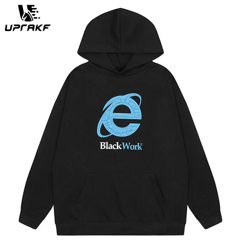 UPRAKF Y2K Sweatshirt Hoodie Hip Hop Letter Printing Loose Drop Shoulder Vibe Style Fashion Autumn Casual Cotton Oversize