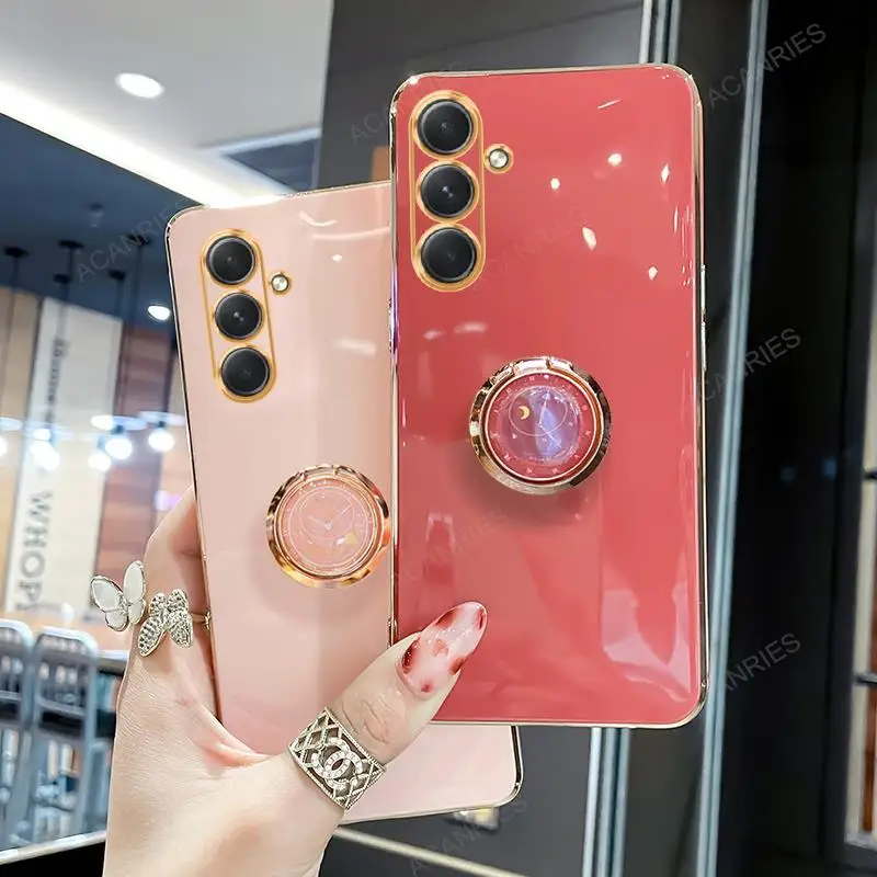 Luxury Plating Ring Holder Silicone Back Cover with Stand