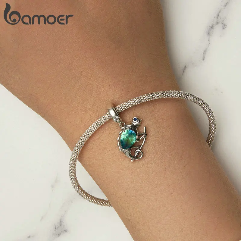 Charms Geco Blu Metallico si Adatta Braccialetto Pandora Animale, 925 Argento Sterling Blu Gradiente Smalto Lucertola Perline, Regalo per gli Amici/Compleanno