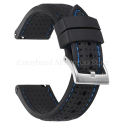 Breathable Silicone Waterproof Men's Watch Band Bracelet - 22mm (BlackBlue - SV)