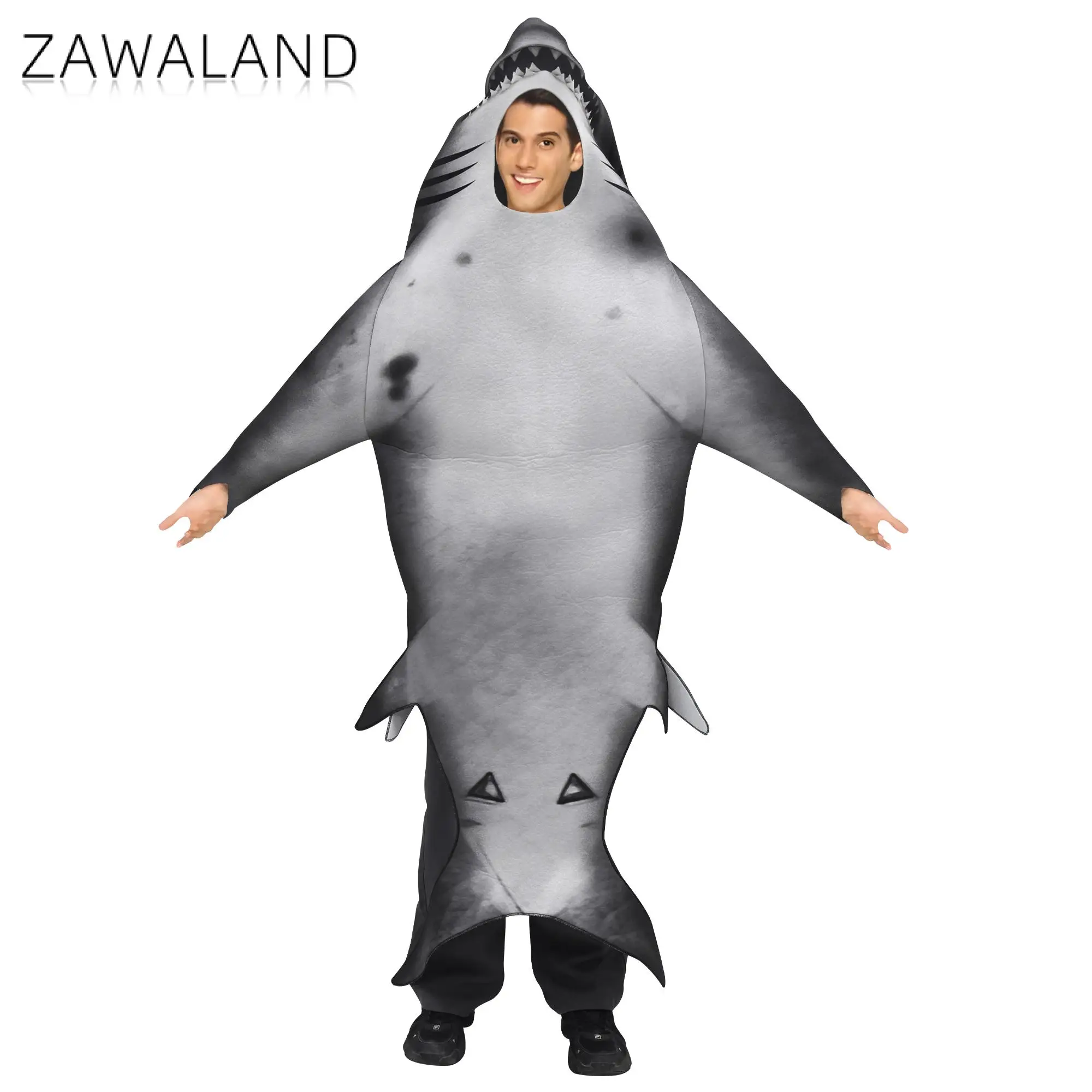 

Zawaland Shark Costume Funny Cosplay Clothes Adult Kids Carnival Purim Halloween Onesie Stage Outfit Unisex Performance Clothing