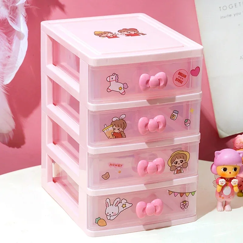 

Box Storage Organizer Drawer Stationery Supplies Small Set Cosmetics Sundries Office Cute Shelf Desktop Pink