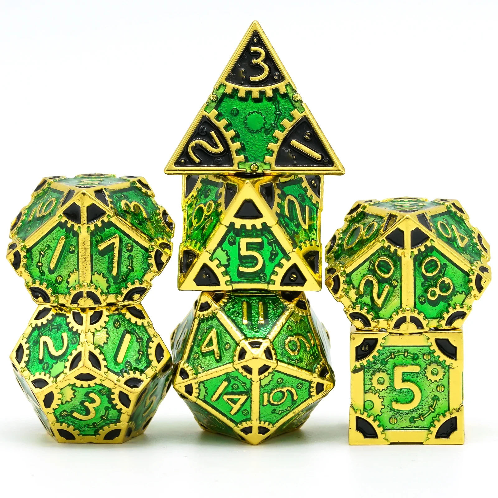 Set Di Dadi In Metallo Cavo Per D&D - Rame, 7 Pezzi Con Scatola - Dragon Black Gold, Steampunk - 2