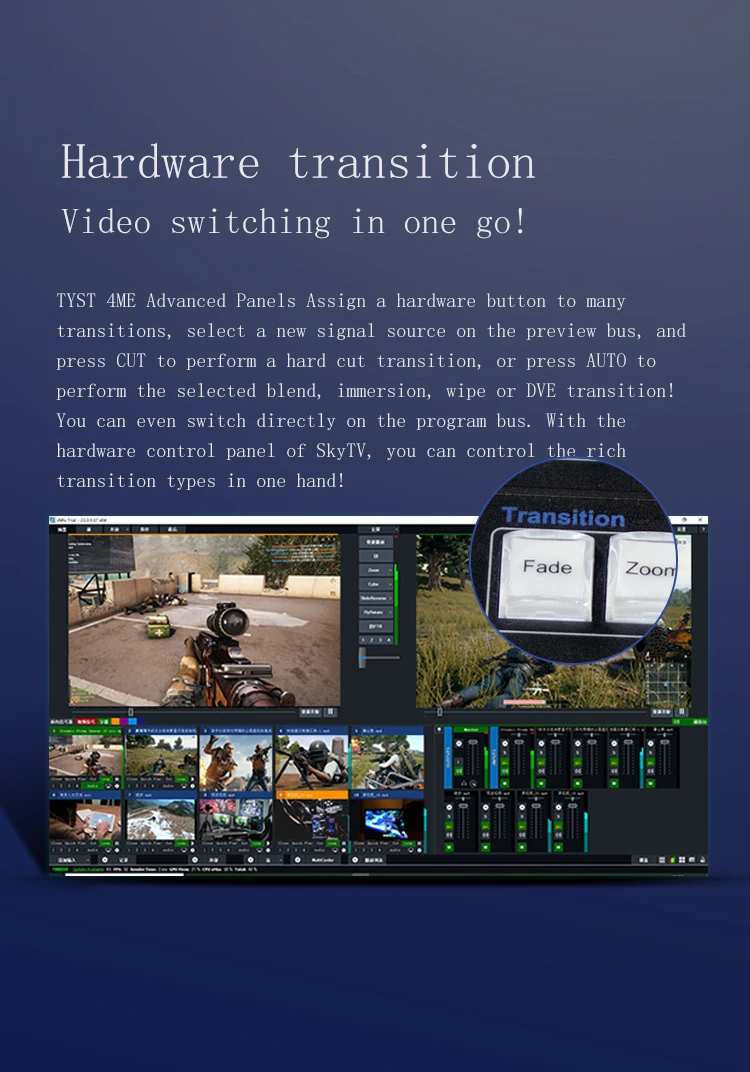 Painel avançado do switcher da transmissão de tyst vmix 4m/e limpe