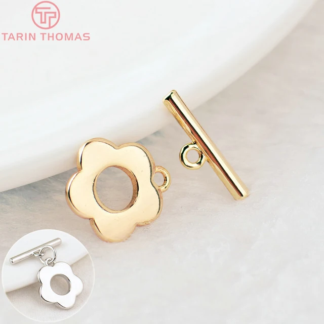 (3271)6 ensembles O: 13MM T: 16MM 24K couleur or plaqué laiton fleur Bracelet O fermoirs à bascule accessoires de bijoux à bricoler soi-même de haute qualité 1