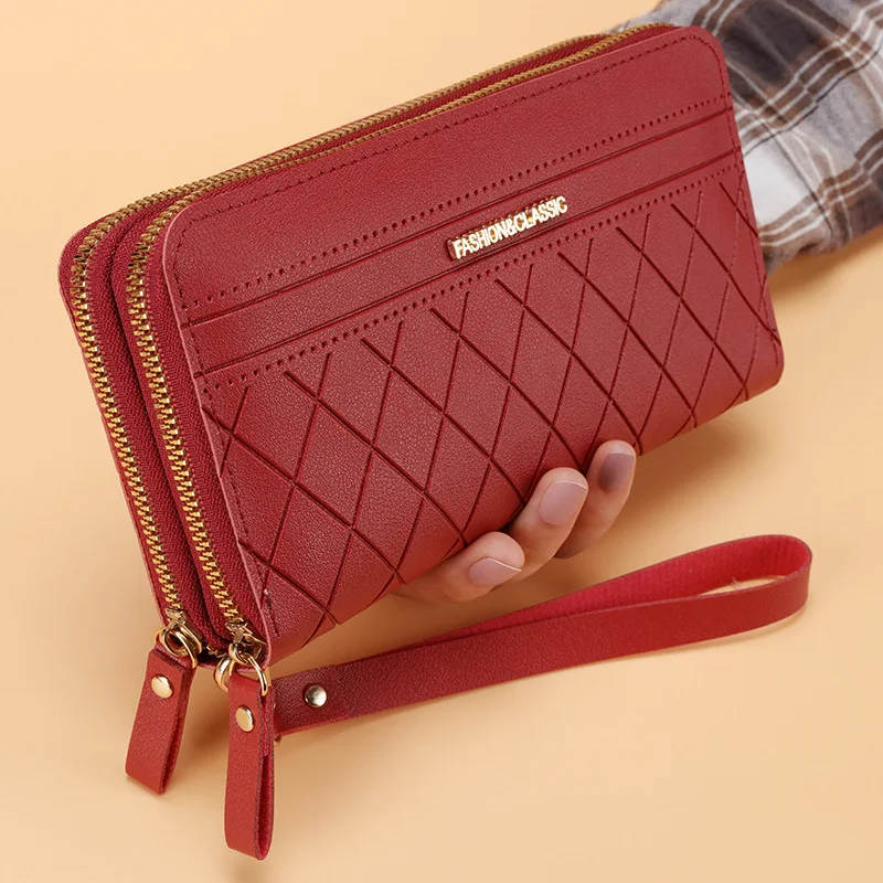 Women's Wallets Diamond Pattern Big-capacity Korean Version Card Holders Double Zippers Money Clip Coin Purses Multi-card Phone_voghion.com