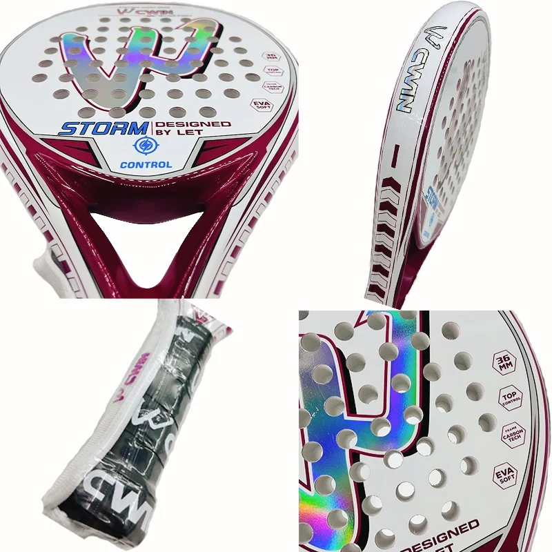 Carbon fiber tennis racket with bag, suitable for women, showing surface texture.