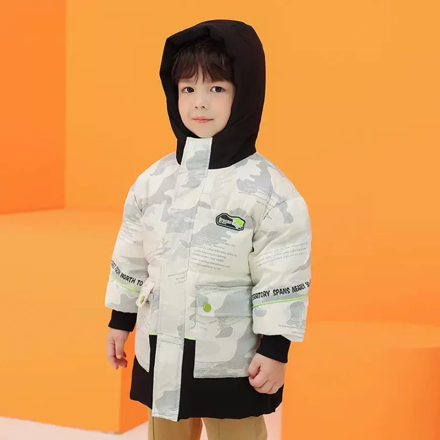 

Children's Down Jacket For Cold Winter Windproof Waterproof Boys Thhicker Warm Coat Kids Fashion Letter Hooded Outwear A1822