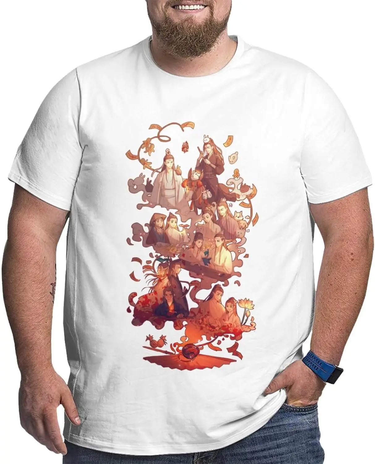 

Anime Heaven Official'S Blessing Shirt Cotton Crew Neck Cool Big Size Tops for Man White