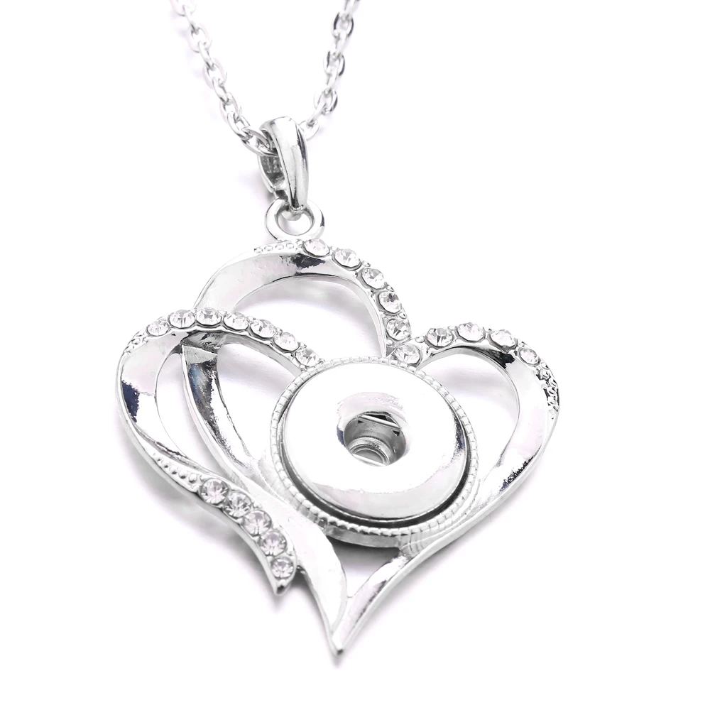 10pcs Snap Jewelry Necklaces Vintage Metal Love Heart 18mm Snap Button Pendant Necklace for Women