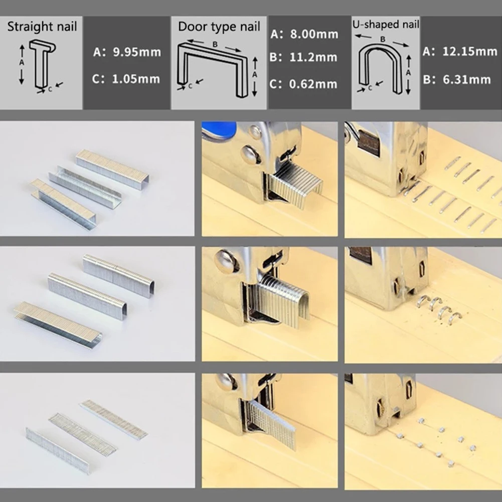 Nástroje sponek hřebíky 1000ks 12mm/8mm/10mm brada hřebíky dveře nehet domácnost obaly stříbro sešívačka ocel U vzhled