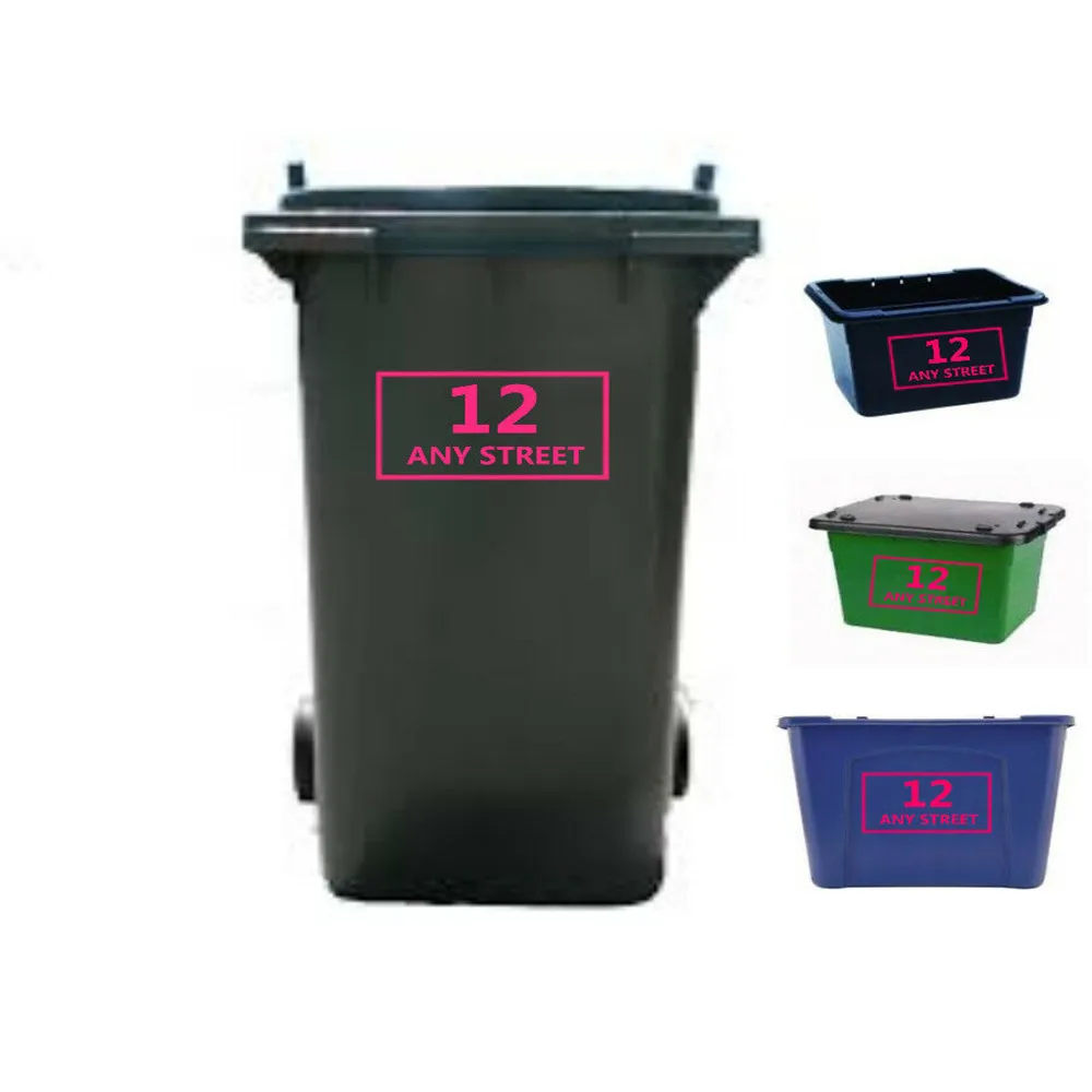 Wheelie Bin Stickers Recycling Box Stickers Number House Name x4