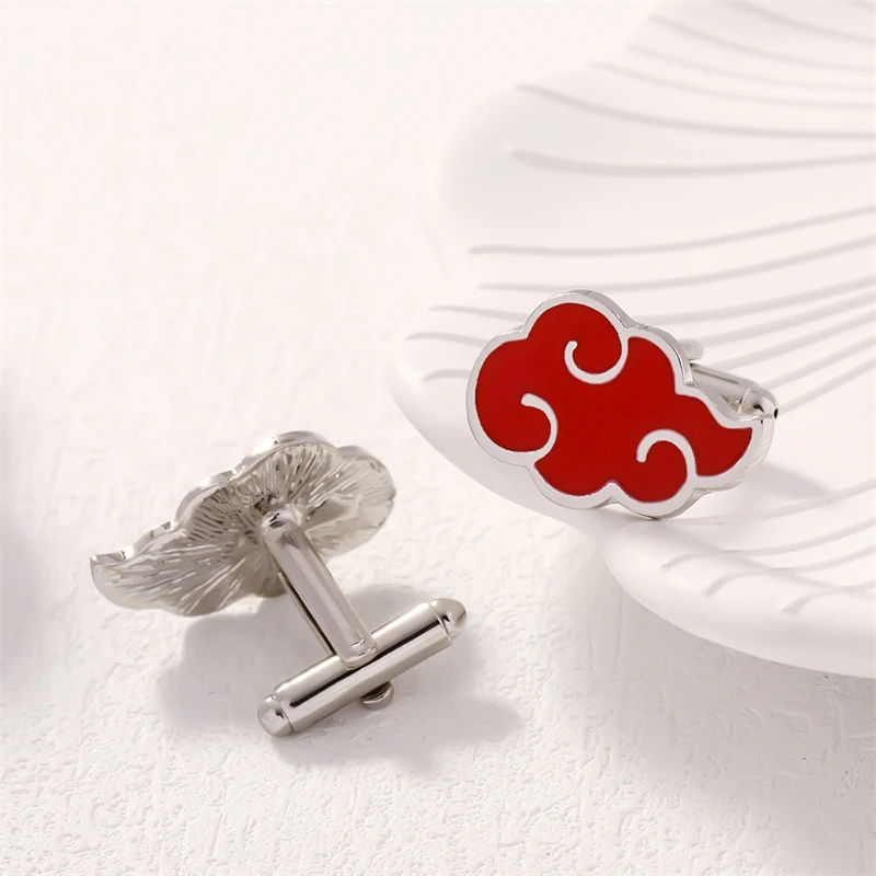 

Japan Anime Red Cloud Cufflinks For Men Shirt Akatsuki Member Tie Clips Brand Cuff Links Jewelry Fans Friend Gifts High Quality