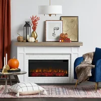Landscape Electric Fireplace with Mantel, Replaceable Fireplace Insert Heater, Realistic Log and Flame Effect, Remote Control 1