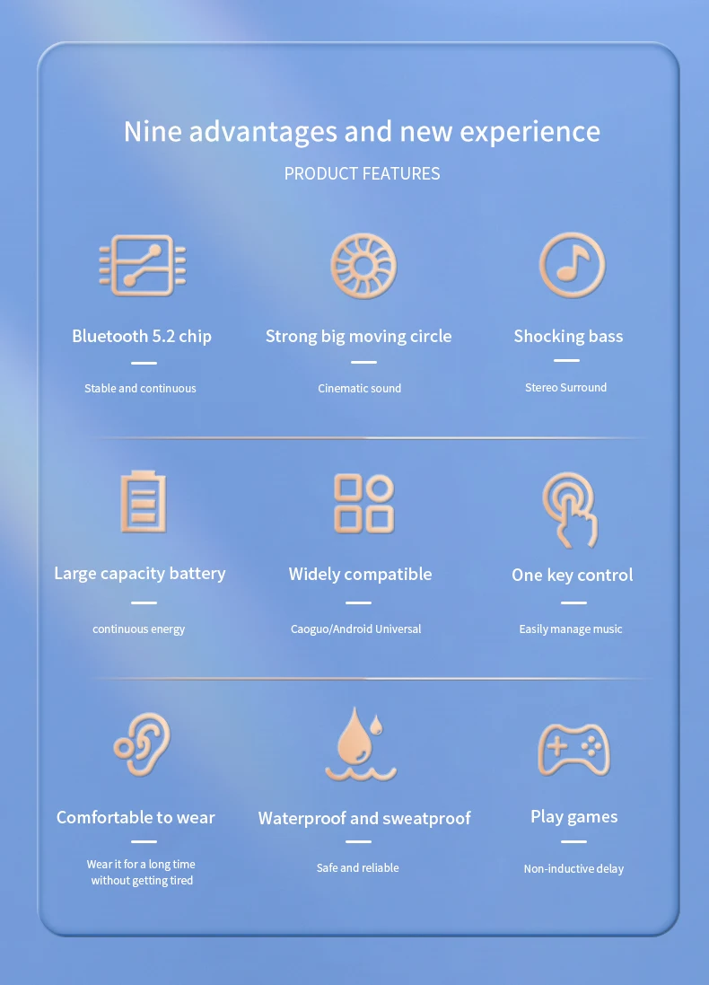 Description Picture 3 of itemVAORLO Bluetooth 5.2 Business Wireless Headphone Ear-Hook Mini HIFI Bass Noise Cancelling Earphone With Mic Sport Game Headset