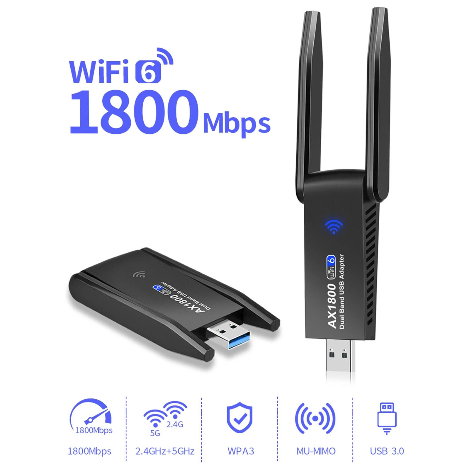 Wifi 6 Adapter 1800mbps Wifi Dongle Ieee802.11ax For Gaming Desktop Wireless Network Adapter 2.4ghz 5ghz External - Network Cards - AliExpress