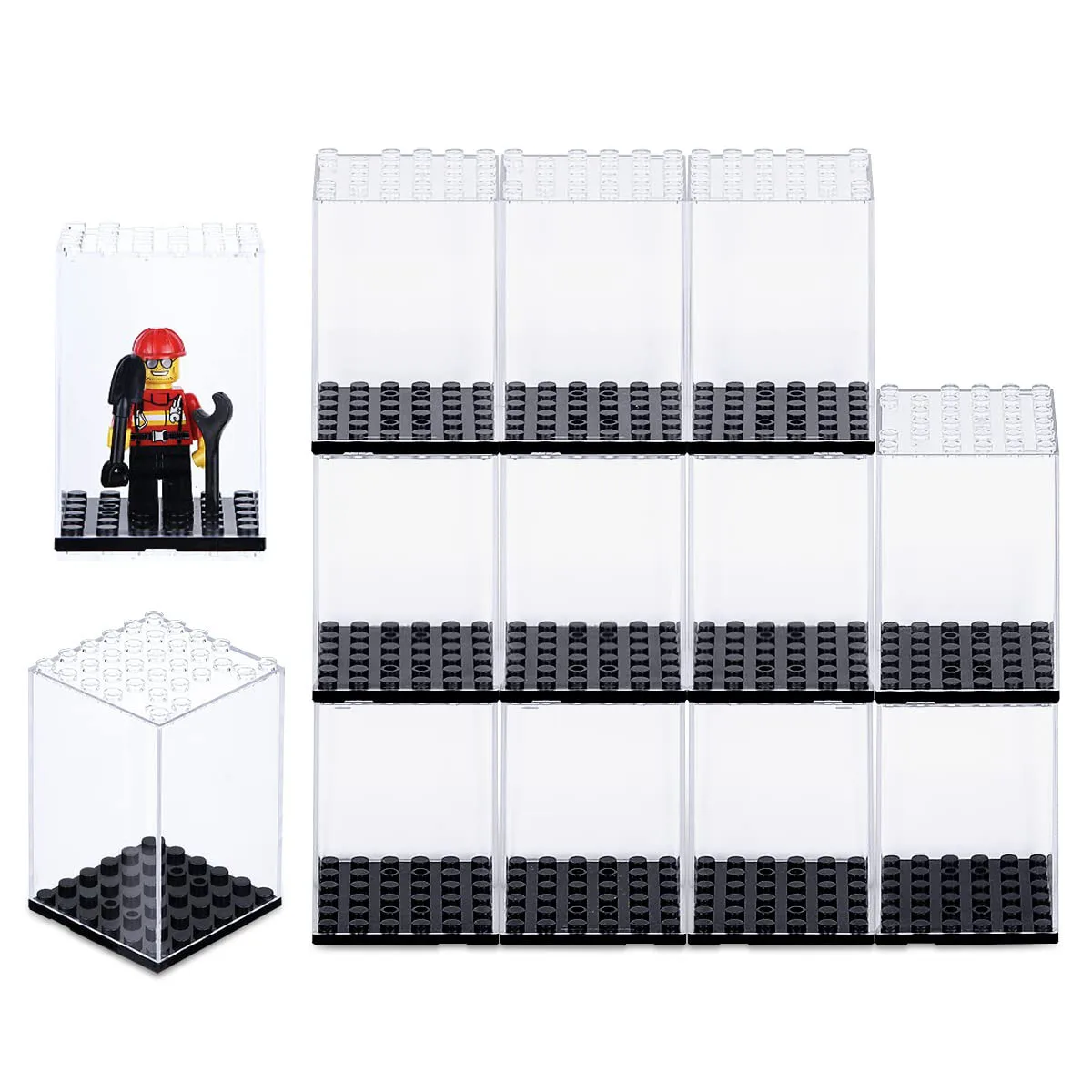 

12/24pcs Small Display Case Compatible with Mini-Figures, Stackable & Dustproof Building Block Display Case for Action Figures