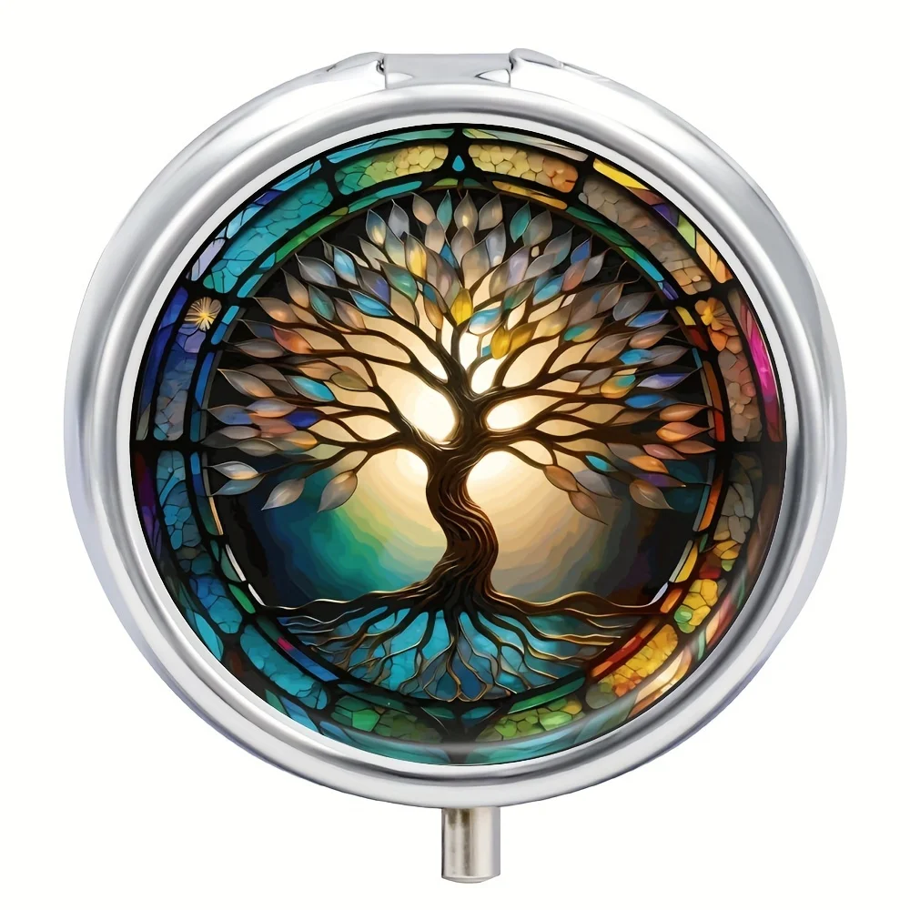 Colorful Tree Of Life Pill Box 3 Compartment Medicine Pill Organizer Mini Box Pill Case Purse Pocket Or Purse Box