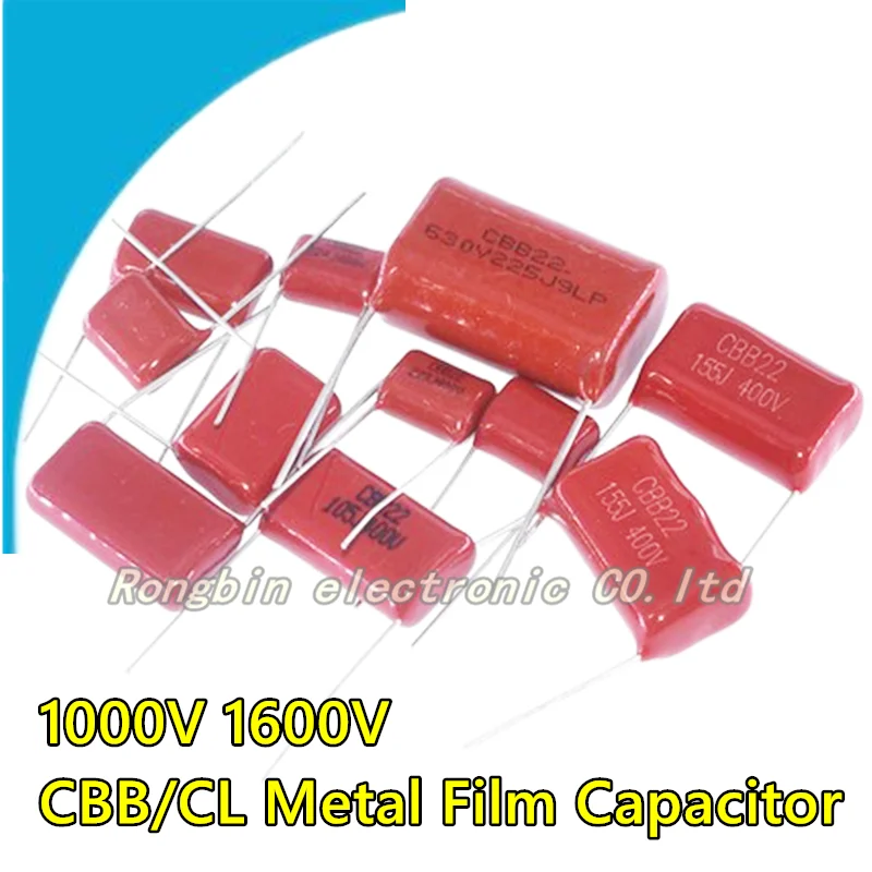 50PCS CBB/CL Metal Film Capacitor 1000V 1600V 102 103 104 222 332 472 682 0.1UF 1NF 104J Pin Pitch 10mm 15mm 20mm