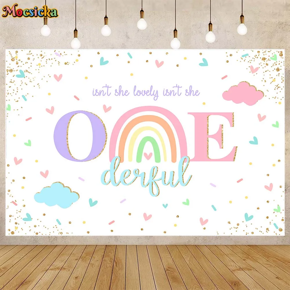 

Mocsicka Rainbow Girl 1st Birthday Party Decor Backdrop Isn't She Lovely Isn't She Onederful Photo Background Banner Studio Prop