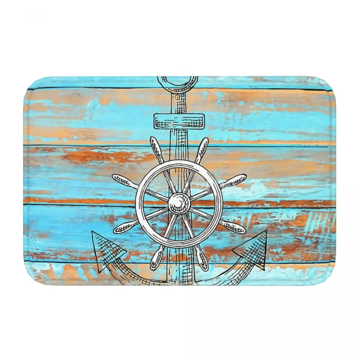 Zerbino Nautico In Lino E Gomma Riciclata - 43x76 Cm, Antiscivolo, Per Interni/esterni, Design Costiero, Colore Legno