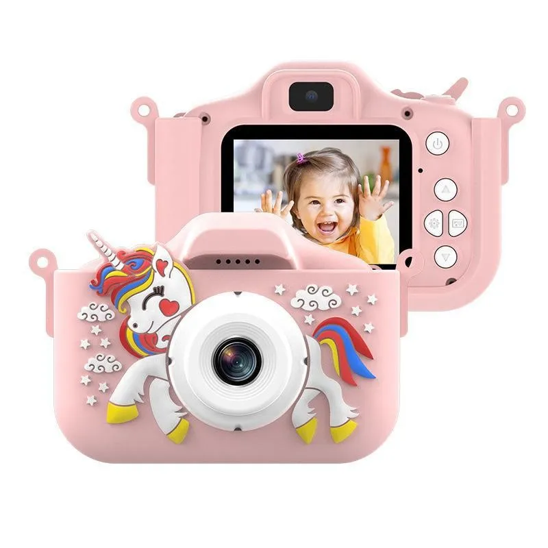 3D Cartoon Digital Camera Animal Unicorn 48MP Children Mini Camera Toy Take Pictures And Videos Play Games Dual Digital Camera,Wooden Camera Toys