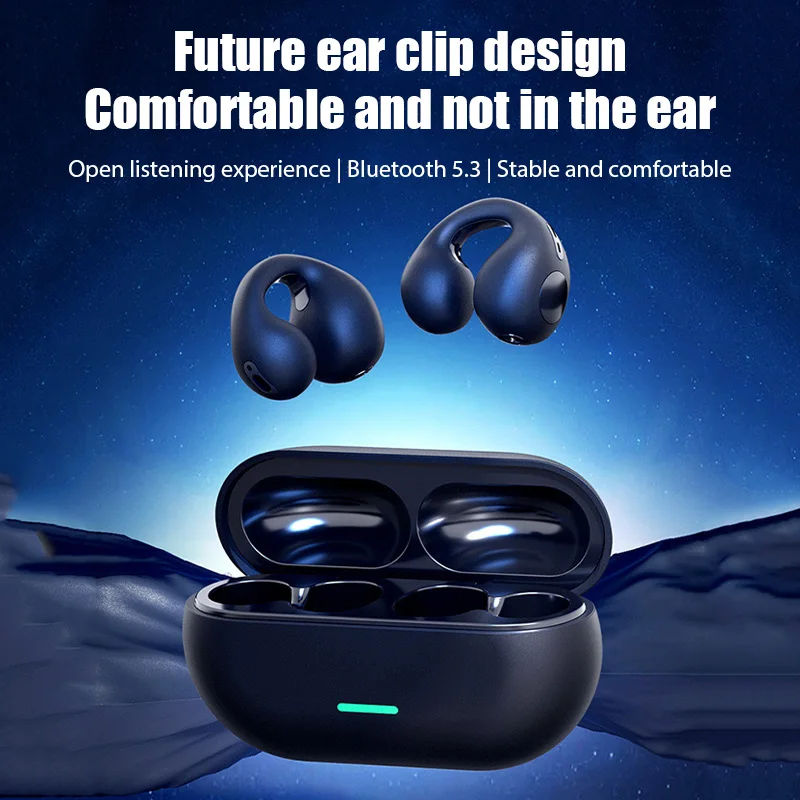 New Wireless Bluetooth 5.3 Earphones Clip-on Headphones Outdoor Sport Headset Touch Control Earbuds for Xiaomi Iphone Samsung