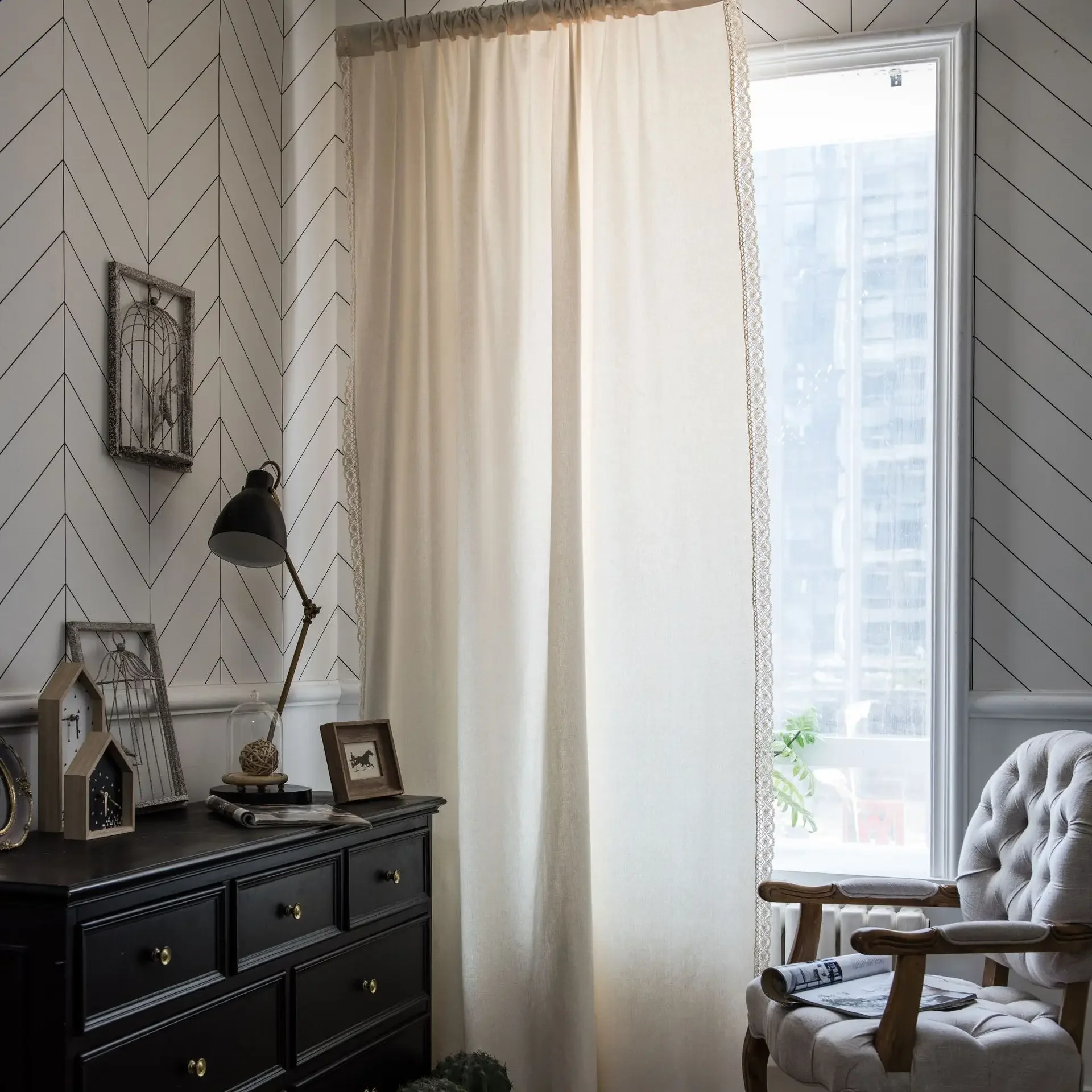 

Elegant White Linen Curtains with Lace for Living Room Bedroom Windows Treatment Drapes Short Kitchen Cortinas